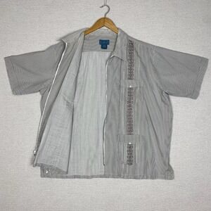 Guayabera Shirt Mens 2XL Full Front Zip Pinstripe Retro Resort Cabana Camp